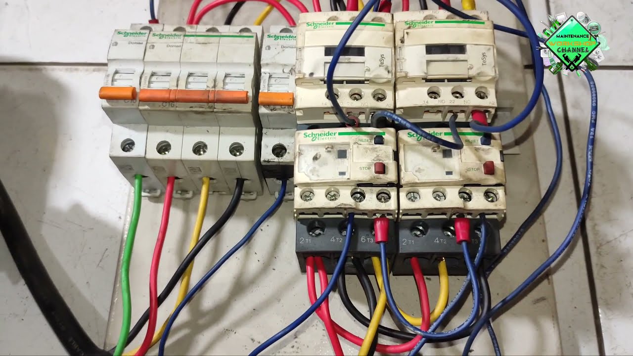 rangkaian kontrol dan rangkaian daya forward reverse (tanpa interlock) dengan motor 3 phase