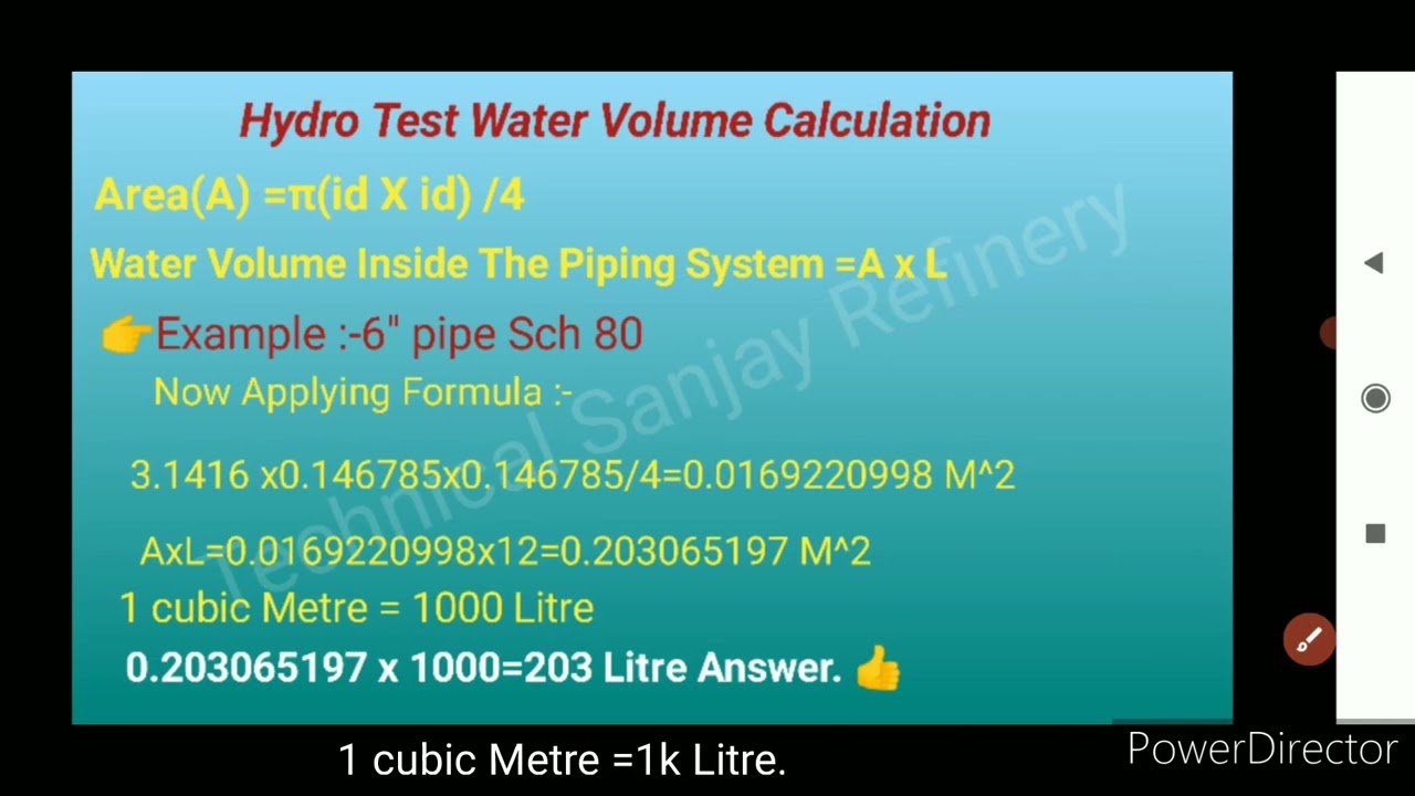 Hydro test Water volume calculation @TechnicalSanjayRefinery