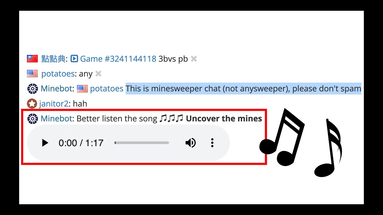 Minesweeper Song - Uncover the mines (Minebot chatting)