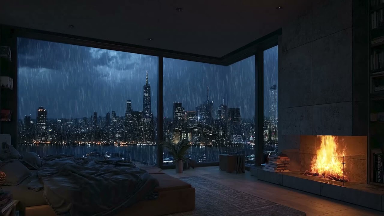 Cozy Night Rain ASMR  Warm Fireplace Sounds for Peaceful Sleep