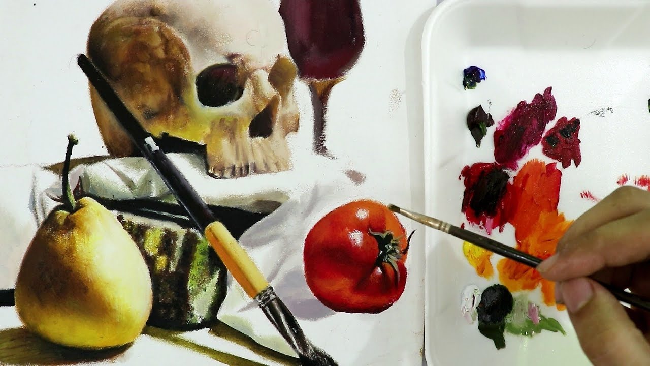 تعلم الرسم بالألوان الزيتية | رسم طبيعة صامتة بألوان الزيت للمبتدئين خطوة بخطوة