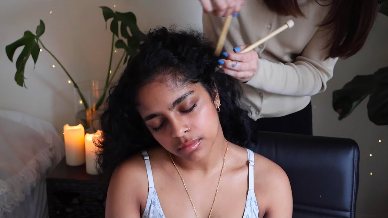 ASMR Scalp Inspection with Sticks, Hair Pull Test, Nape and Hairline Brushing, Massage on Mansi :)