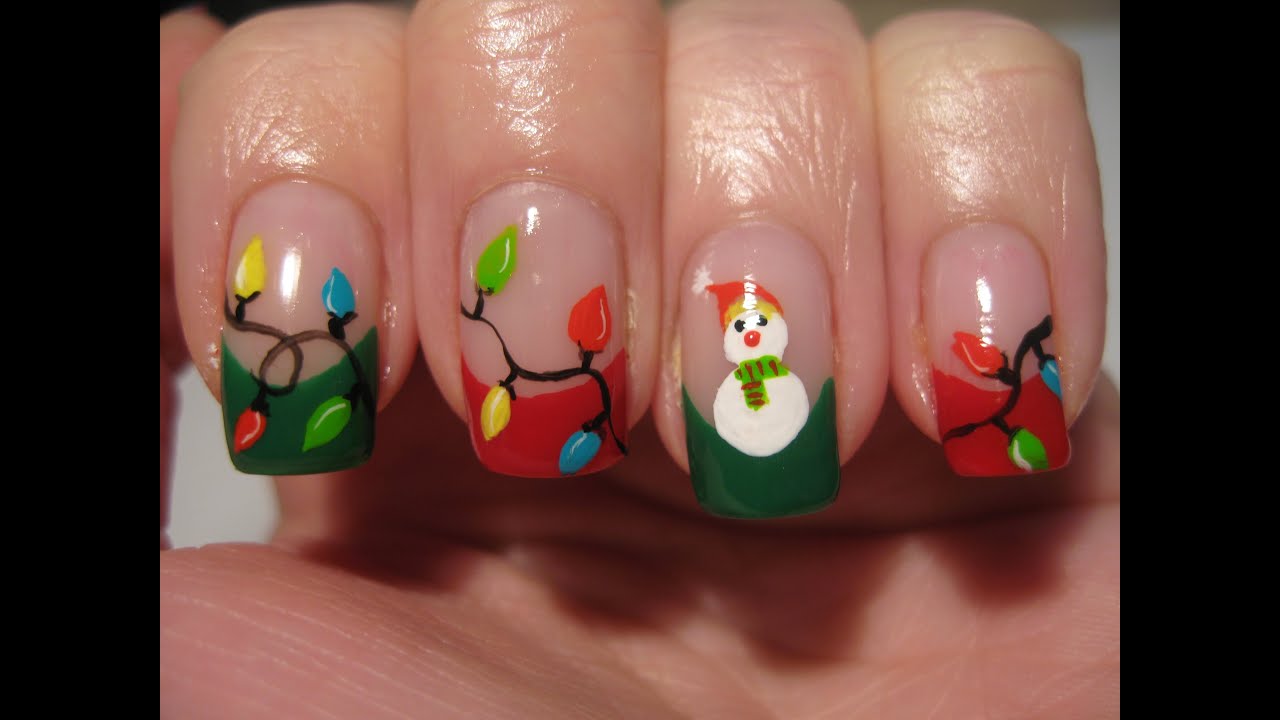 Nail art: Christmas lights and snowman