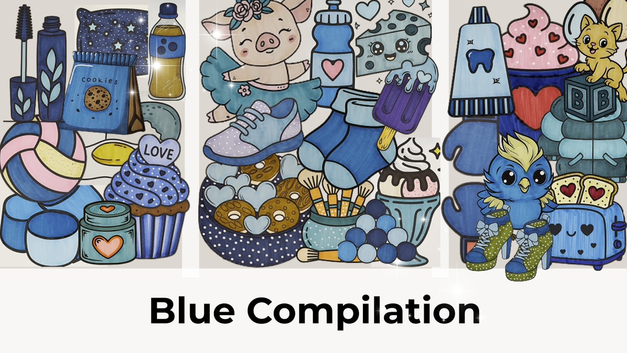 Satisfying Blue Coloring Moments ASMR Marker Sounds for Stress Relief Compilation