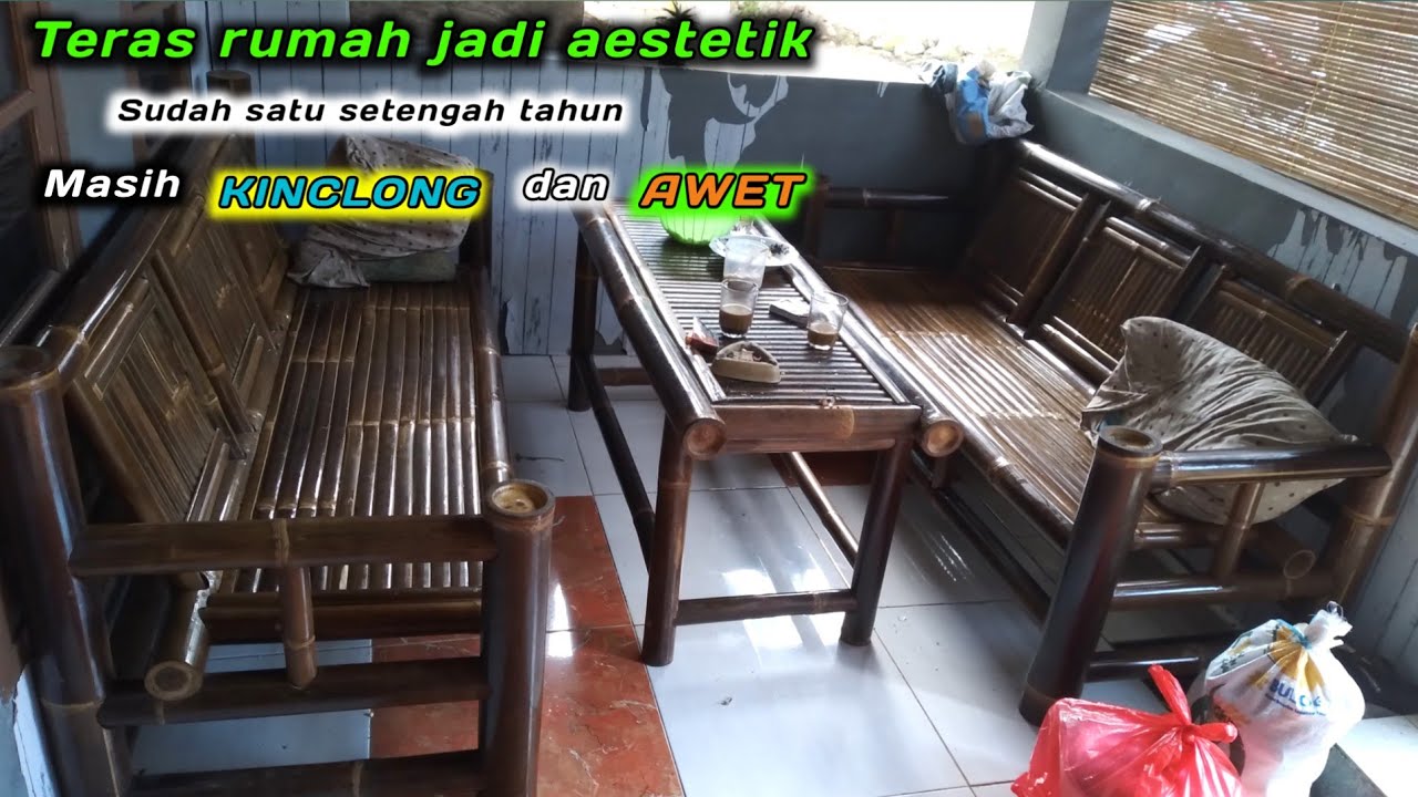 Cara membuat kursi bambu panjang tiga sandaran ||full bambu hitam