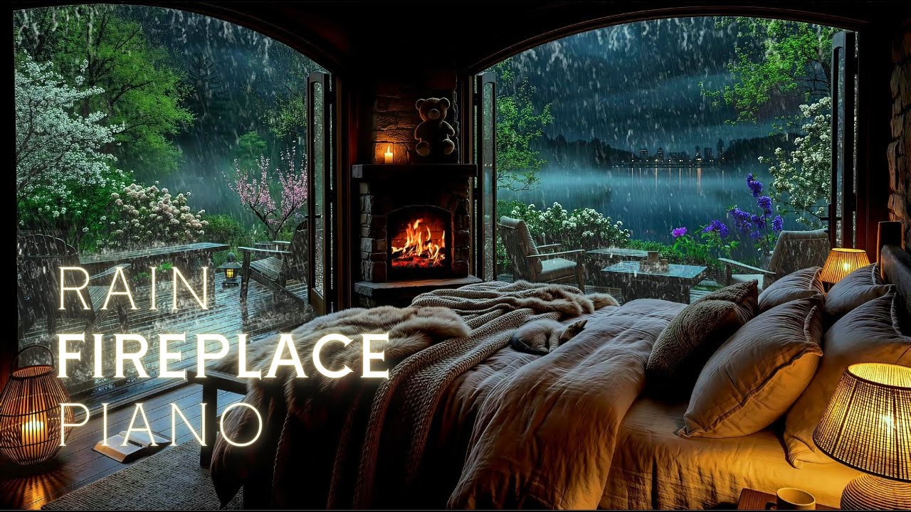 Peaceful Sleep Music | Relaxing Piano & Rain Sounds in Warm Bedroom for Stress Relief, Meditation