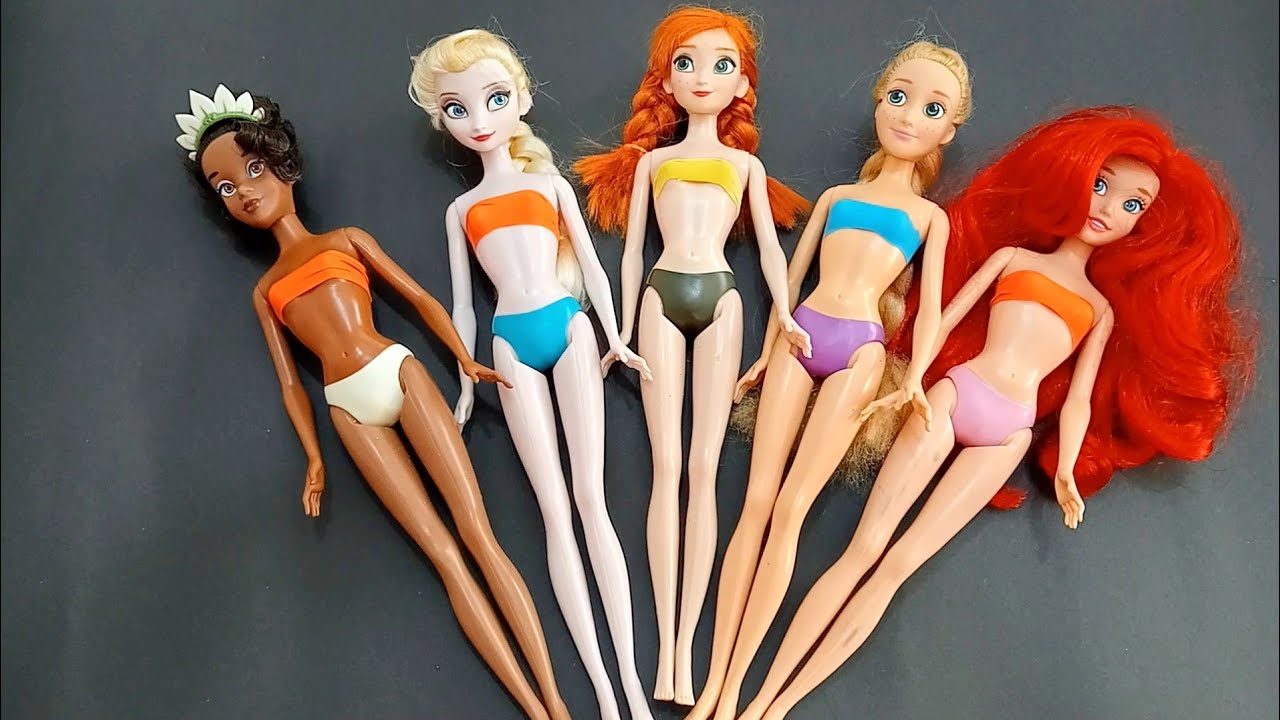 ASMR Most Popular Disney Princess Dolls   lots of colorful rainbow Dresses unpacking surprise toys 