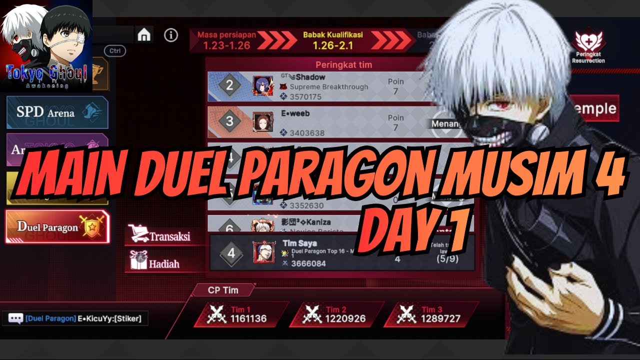 DUEL PARAGON MUSIM 4 DAY 1!! TOKYO GHOUL AWAKENING