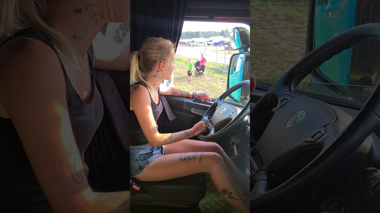 Scania V8 open pipe and beautiful tattooed girl #COOLTRANSPORTSK #scaniav8 #truckgirl