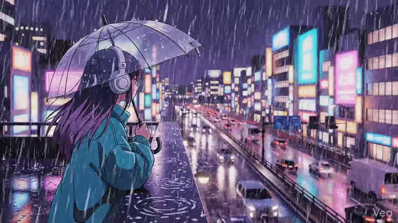 Calm Rainy Night 🌧️ Lofi Chillhop in Japanese Neon City