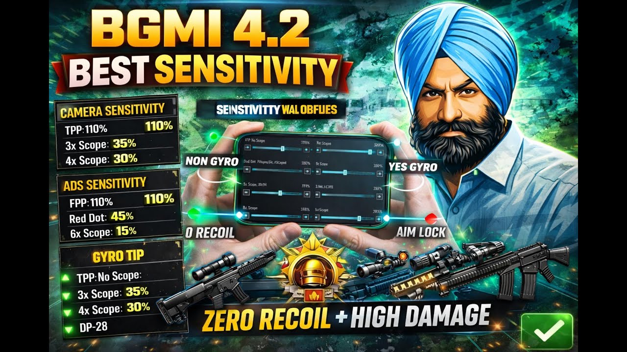🔥 **MAINE DHUND LI BEST SENSITIVITY! – BGMI 4.2 ZERO RECOIL SETTINGS** 🎮