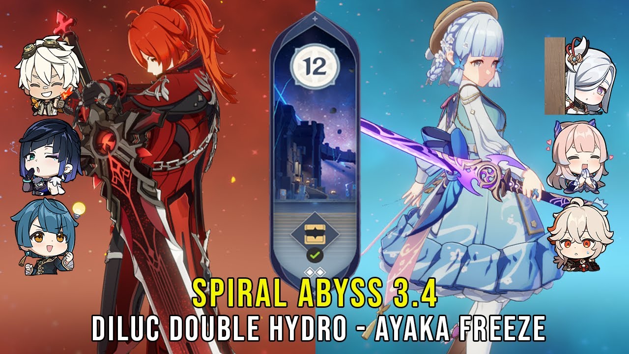 C5 Diluc Double Hydro and C0 Ayaka Freeze - Genshin Impact Abyss 3.4 - Floor 12 9 Stars
