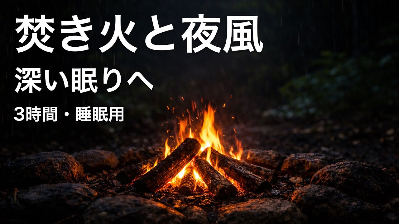 焚き火と夜風｜深い眠りへ・睡眠用（3時間）環境音