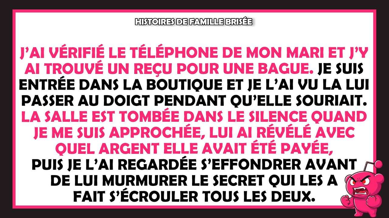 J'ai vérifié le téléphone de mon mari et j'y ai trouvé un reçu pour une bague.