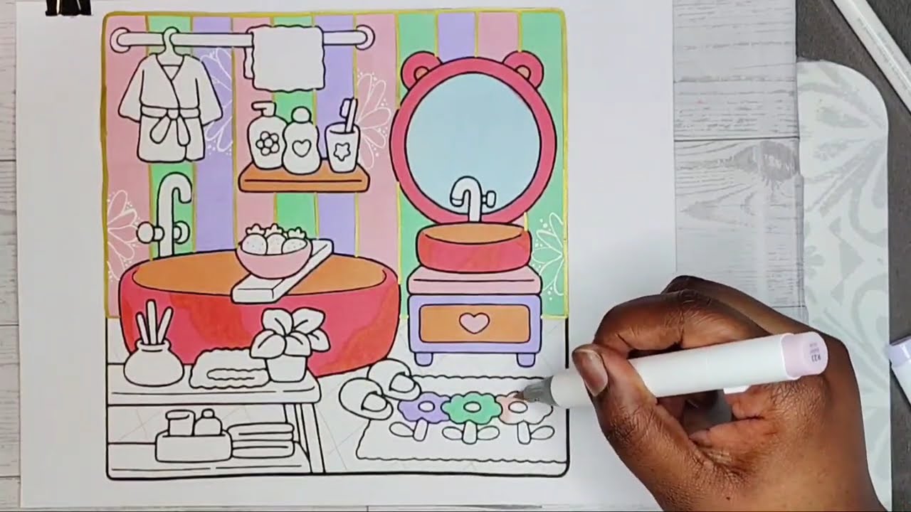 Color With Me / A Cozy Girly Bathroom. #coloring #how #colors  #youtubevideo #art