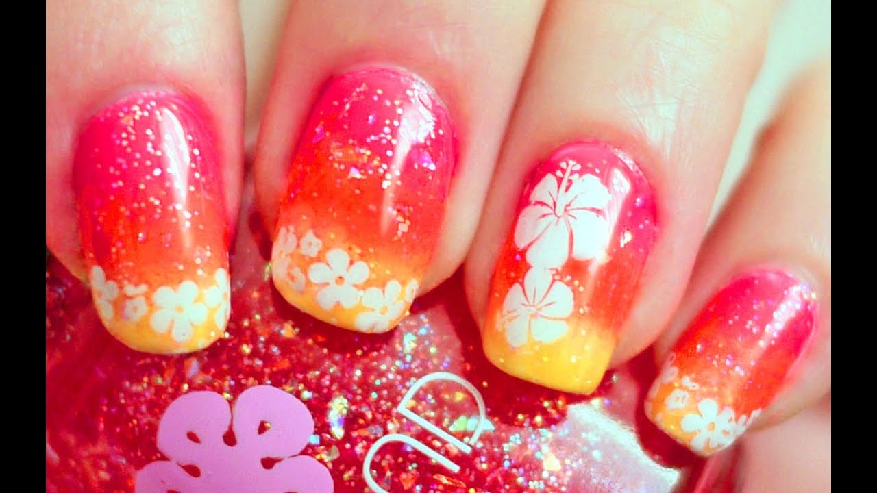 Hawaiian Punch Nail Tutorial (Konad Stamping with Sponge Gradient)