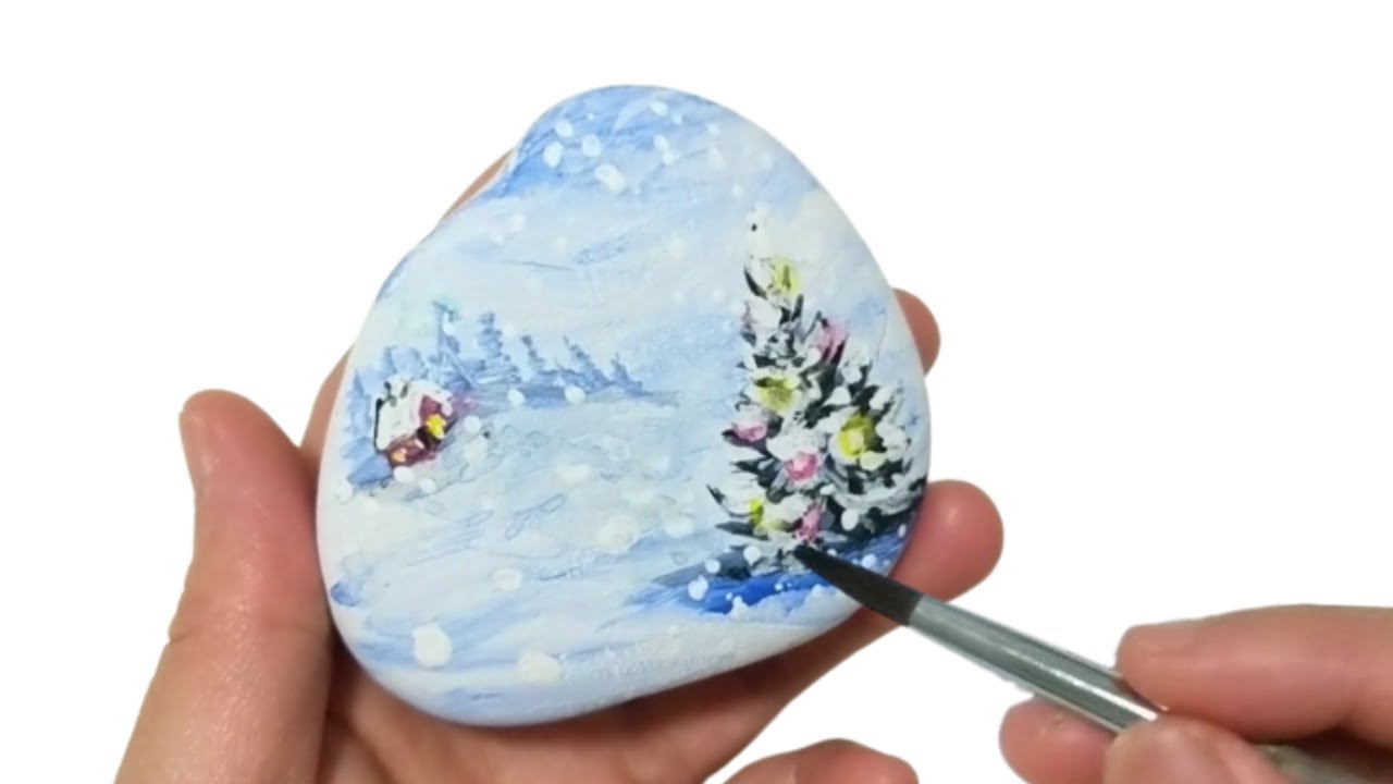 Perfect Christmas Gift 🎁! Winter Wonderland 🎄 Rock Painting Tutorial | No.12