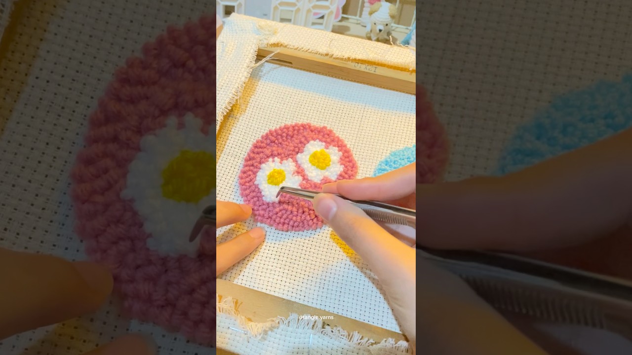 Punch Coasters with us for the first time 🌼🧶 #punchneedleart #punchneedle #coaster #asmrsounds