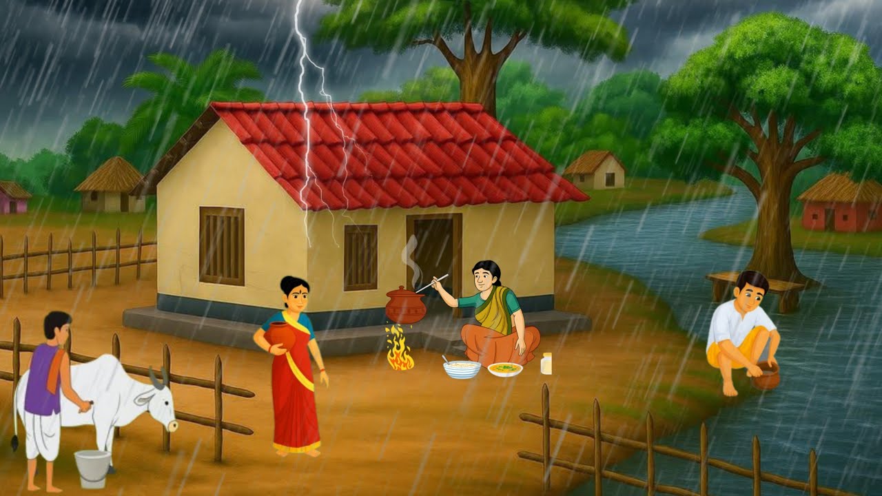 बारिश में गरीब का नदी किनारे घर | Cartoon story । Hindi story | Hindi Kahaniyan | Moral Stories