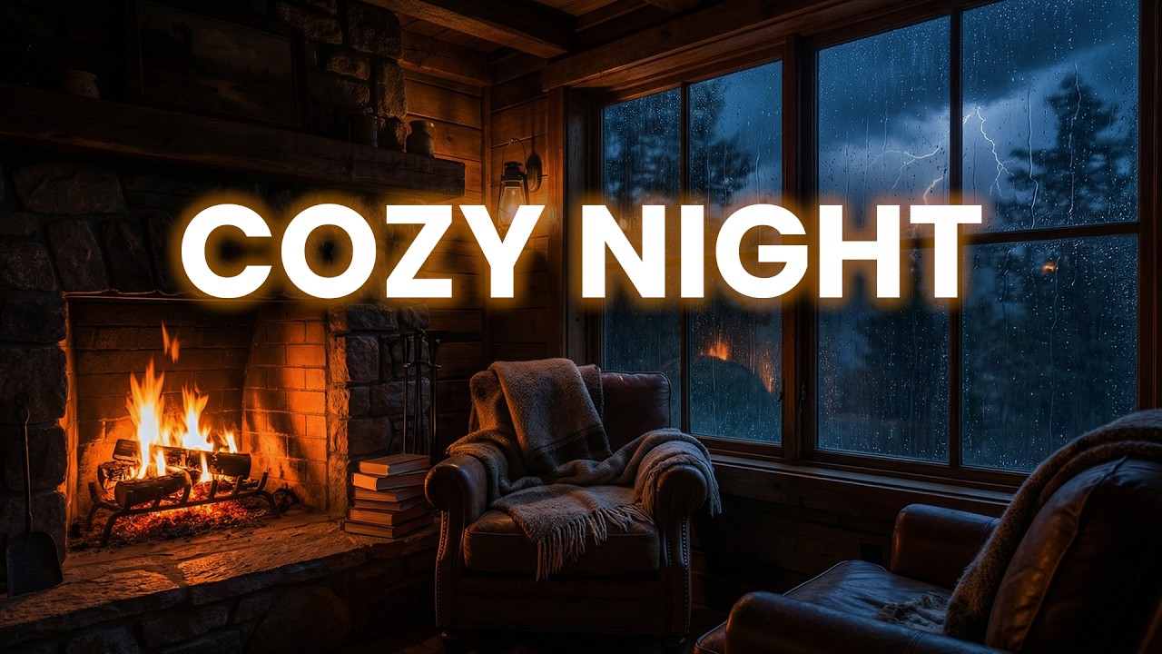 Heavy Rain & Fireplace Sounds 🌧️ Cozy Rain Night for Sleep & Relaxation (1 Hour)