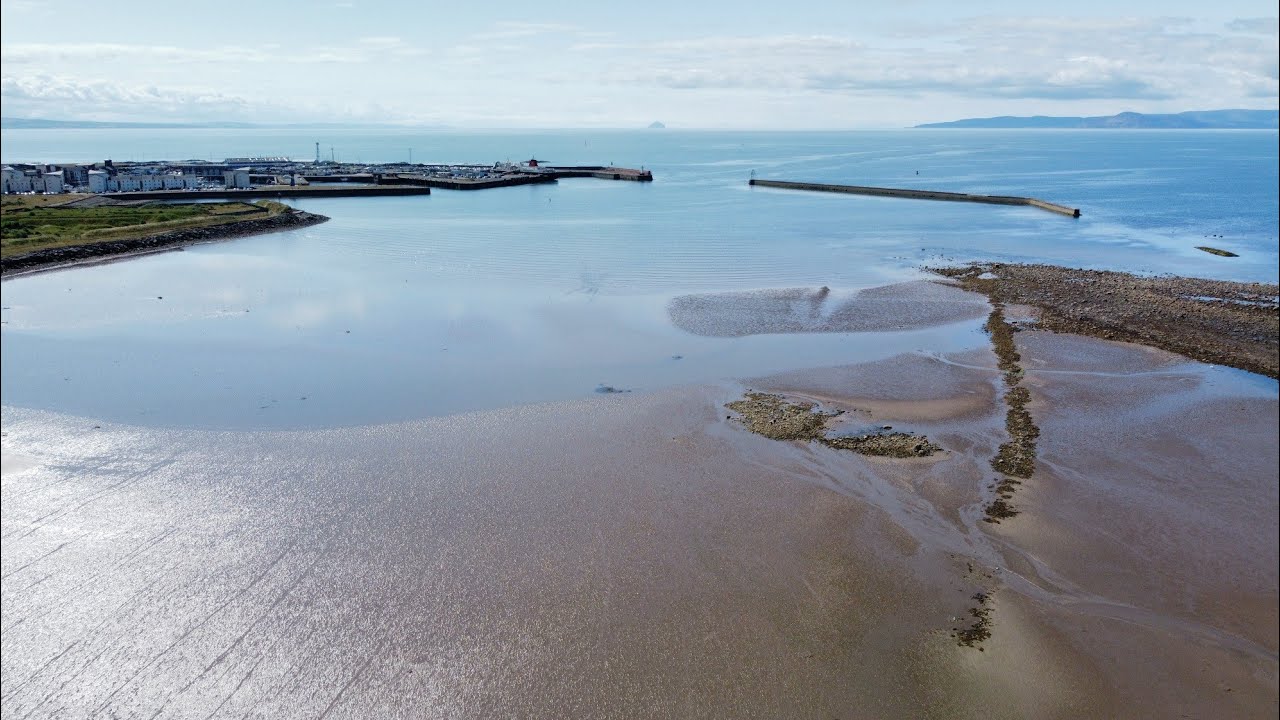 Ardrossan Beach as the arran ferry comes in