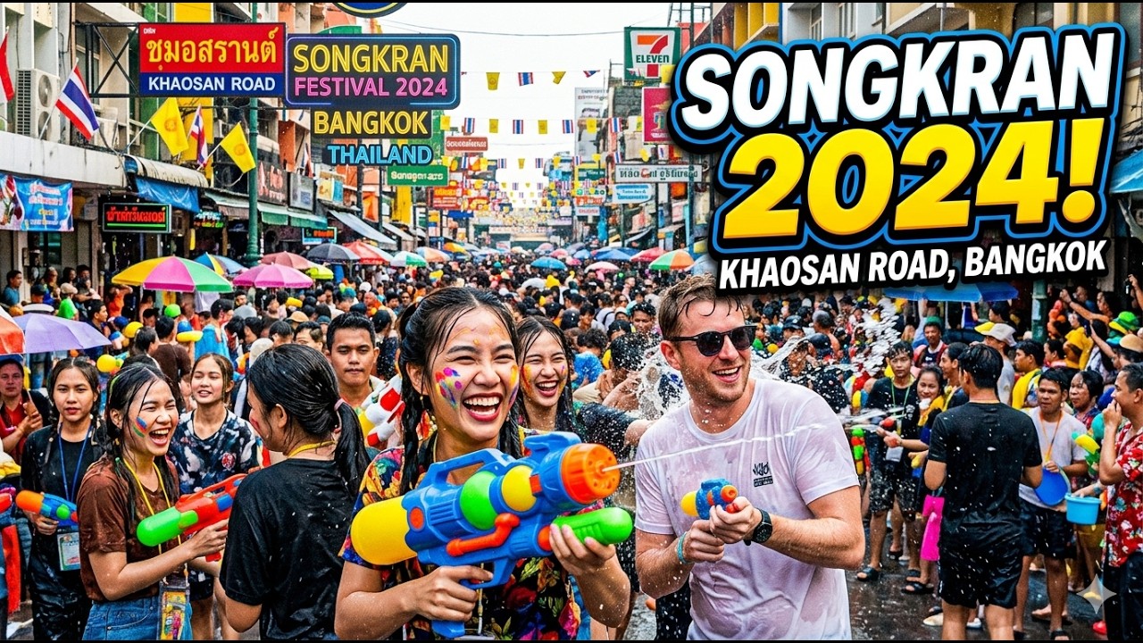 Songkran Festival 2024, Crazy Water Fight at Khaosan Road, Thailand Water Festival