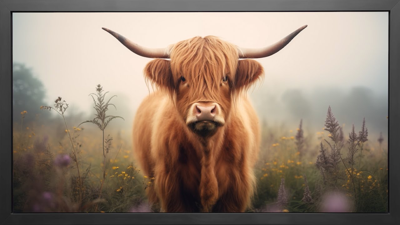 Framed Art Gallery / Highland Cow Full Color / 2 Hour Screensaver Video