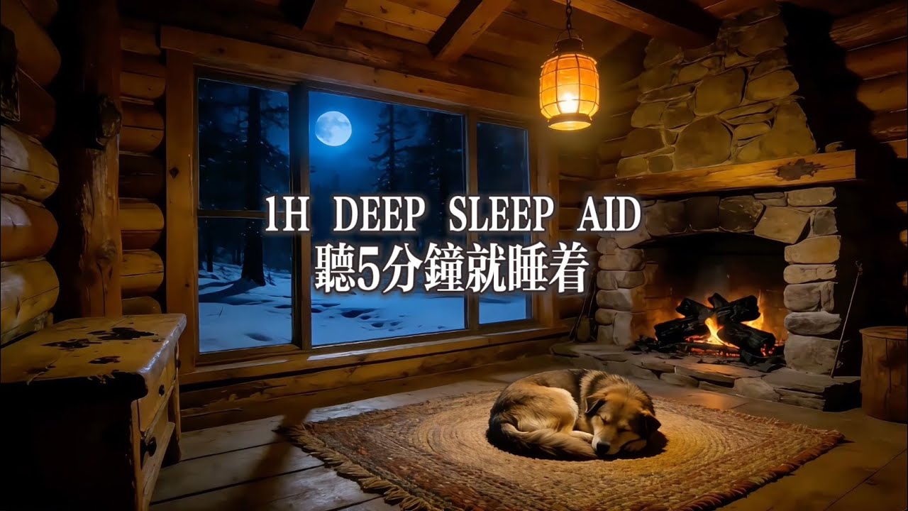 🔥 1-Hour Fireplace White Noise ｜ Deep Sleep Aid, Howling Wind & Sleeping Dog in a Cozy Cabin ASMR助眠