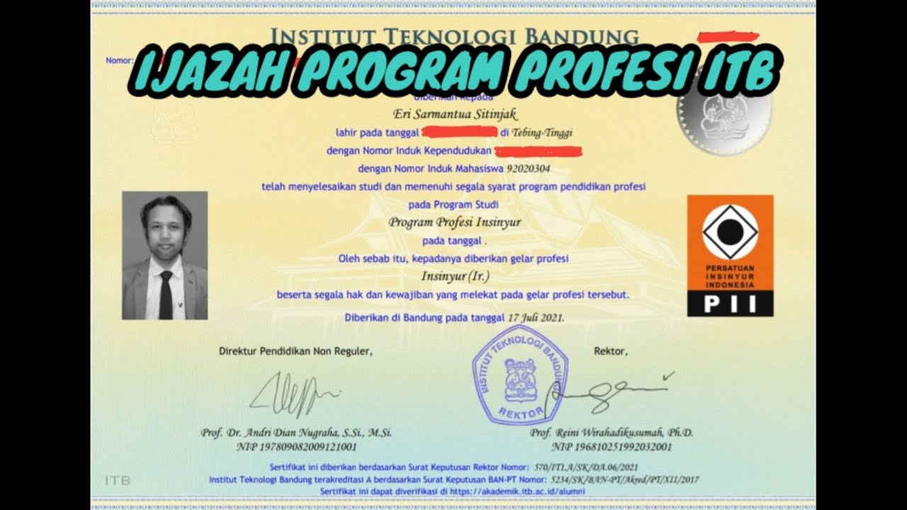 IJAZAH DAN TRANSKRIP PROGRAM PROFESI INSINYUR ITB