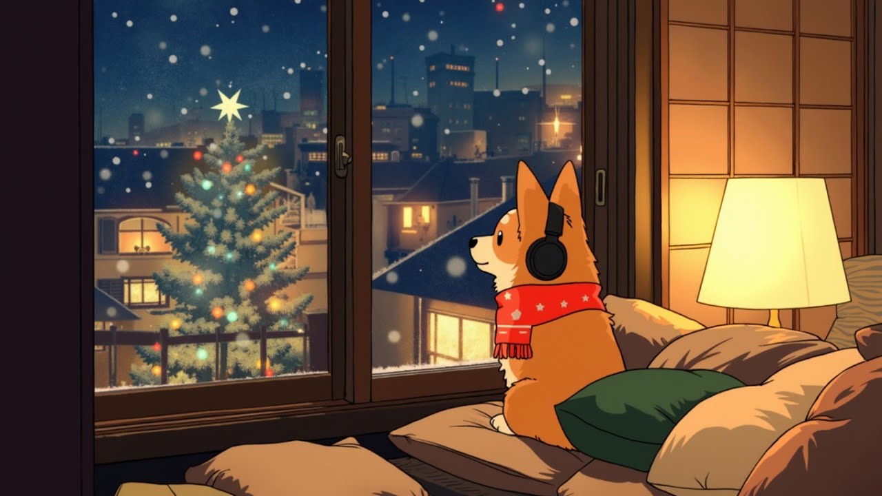 Lofi Corgi Winter Night Lofi | Звуки Lofi Снегопада для Учебы, Релаксации и Сна