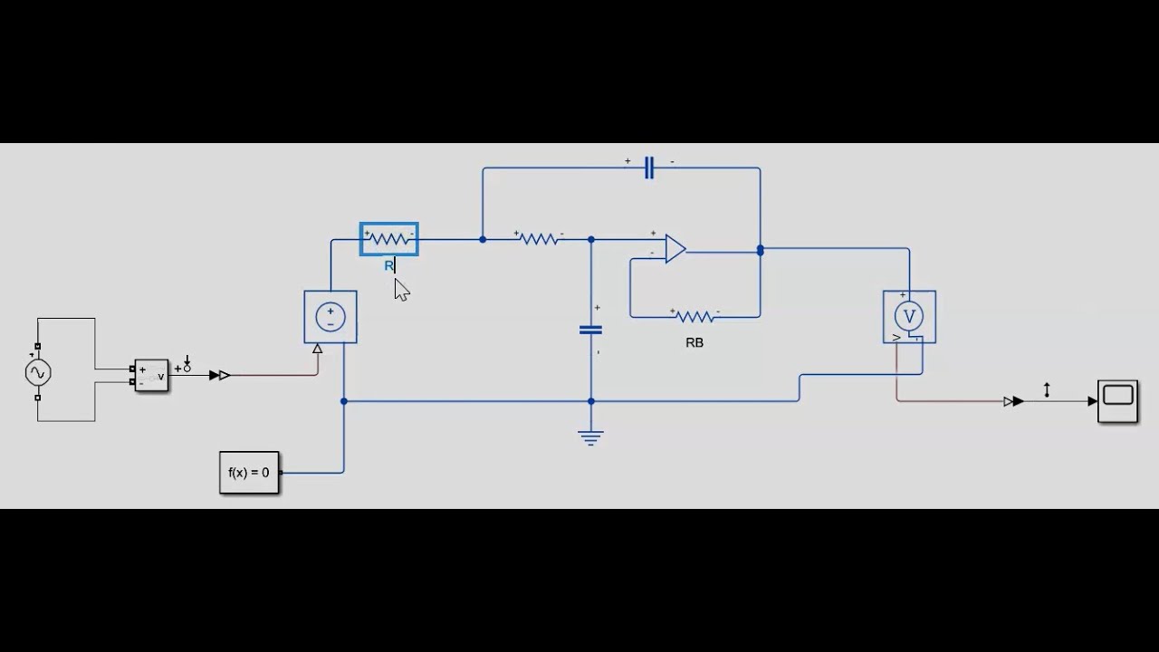Active second order lowpass filter frequency response using SIMULINK/SIMSCAPE