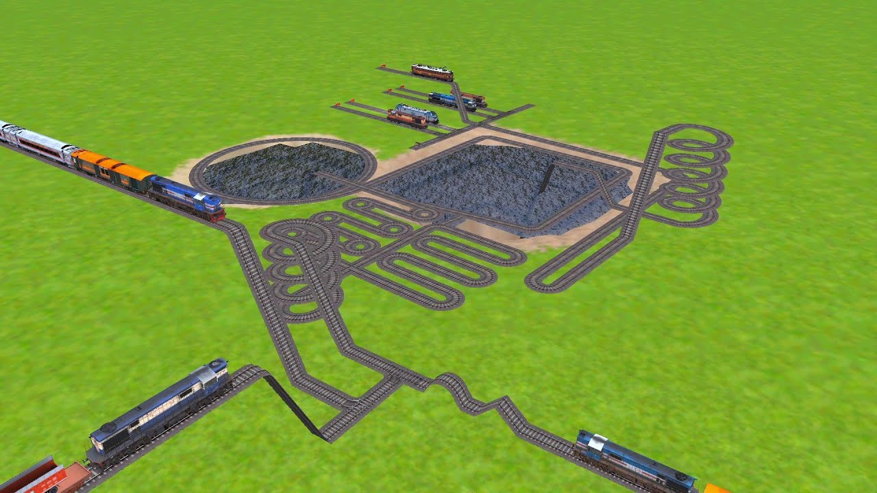 FIVE TRAINS PASSING FROM SQUARE ROUND CHASM WATER RAILROAD TRACKS ZIG ZAG TRACKS/ trains beamng 