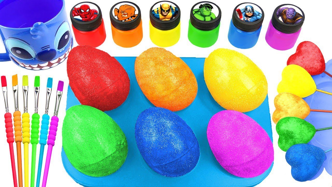 Satisfying Video l DIY How To Make Rainbow Glitter EGGS in BLUE FORMS Sprunki Slimes Stitch Cup ASMR