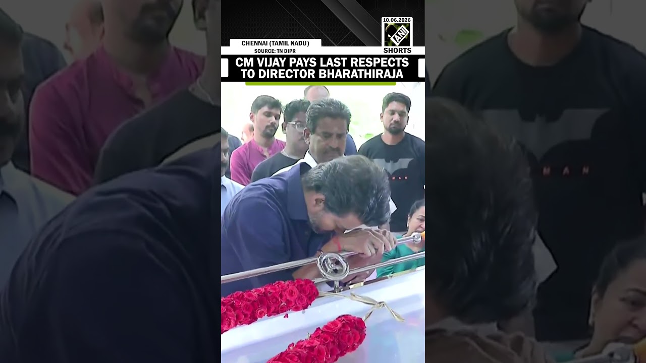 TN CM Vijay pays last respects to Tamil filmmaker Bharathiraja who passed away today at age of 85