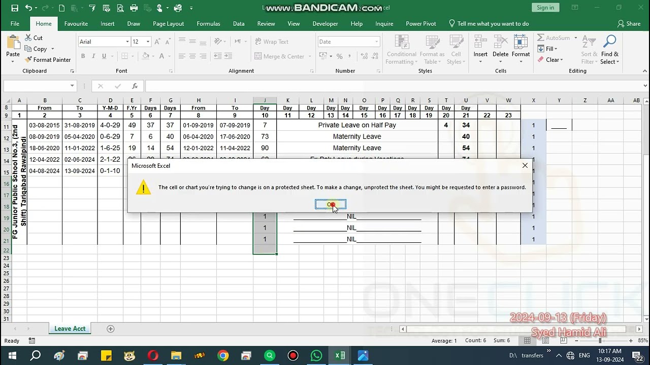 Leave Account for Teachers only with Formula Part 1