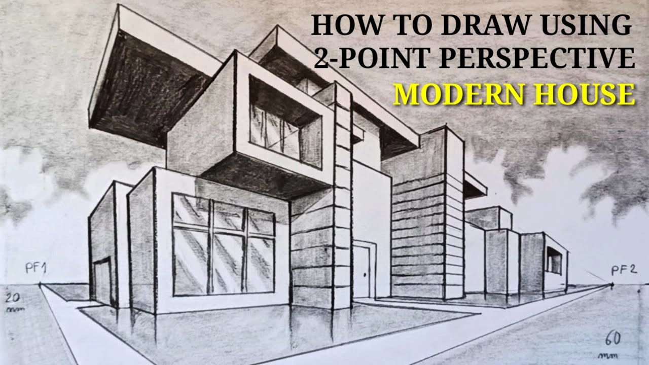 How to draw a modern house from 2-point Perspective