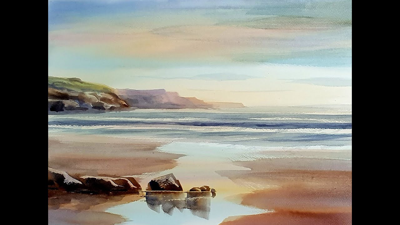 taller acuarela 41 atardecer en la playa . Pintando con Juan Mieres