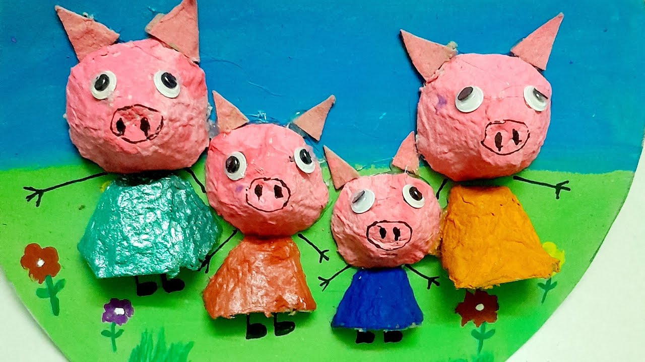 Diy best out of waste|making peppa pig 🐖family  using egg tray #diy #art #craftideas #eggtray #rec