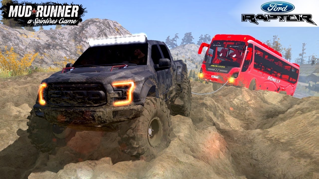 Spintires: MudRunner - 2016 FORD RAPTOR Pulls the Bus Off-road