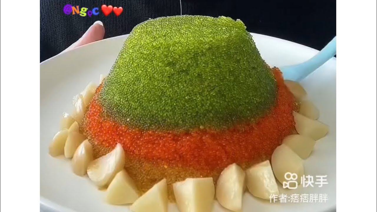 ASMR ) Cut Eating  Mixed Colored Fish Eggs and Garlic🐟🐠 🐡🐡🐠🐠