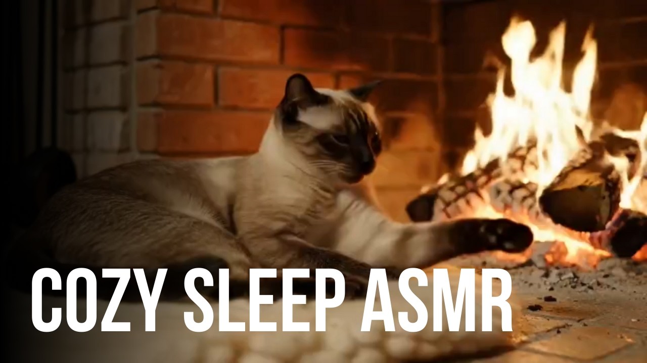 Relaxing Cat Purr and Fireplace Crackle | Relaxing ASMR Sleep Loop