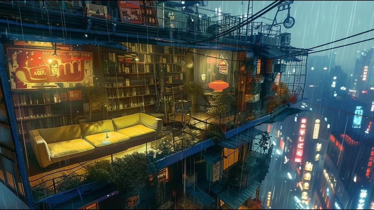 Cyberpunk Rain Lofi 🌀 10 Hours of Neon Night Ambience for Deep Focus & Sleep