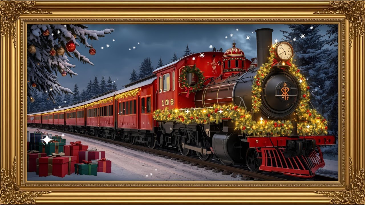 Golden Christmas Art-The Christmas Train–Cozy Holiday Ambience in 4K #GoldenFrameArt #Christmastrain