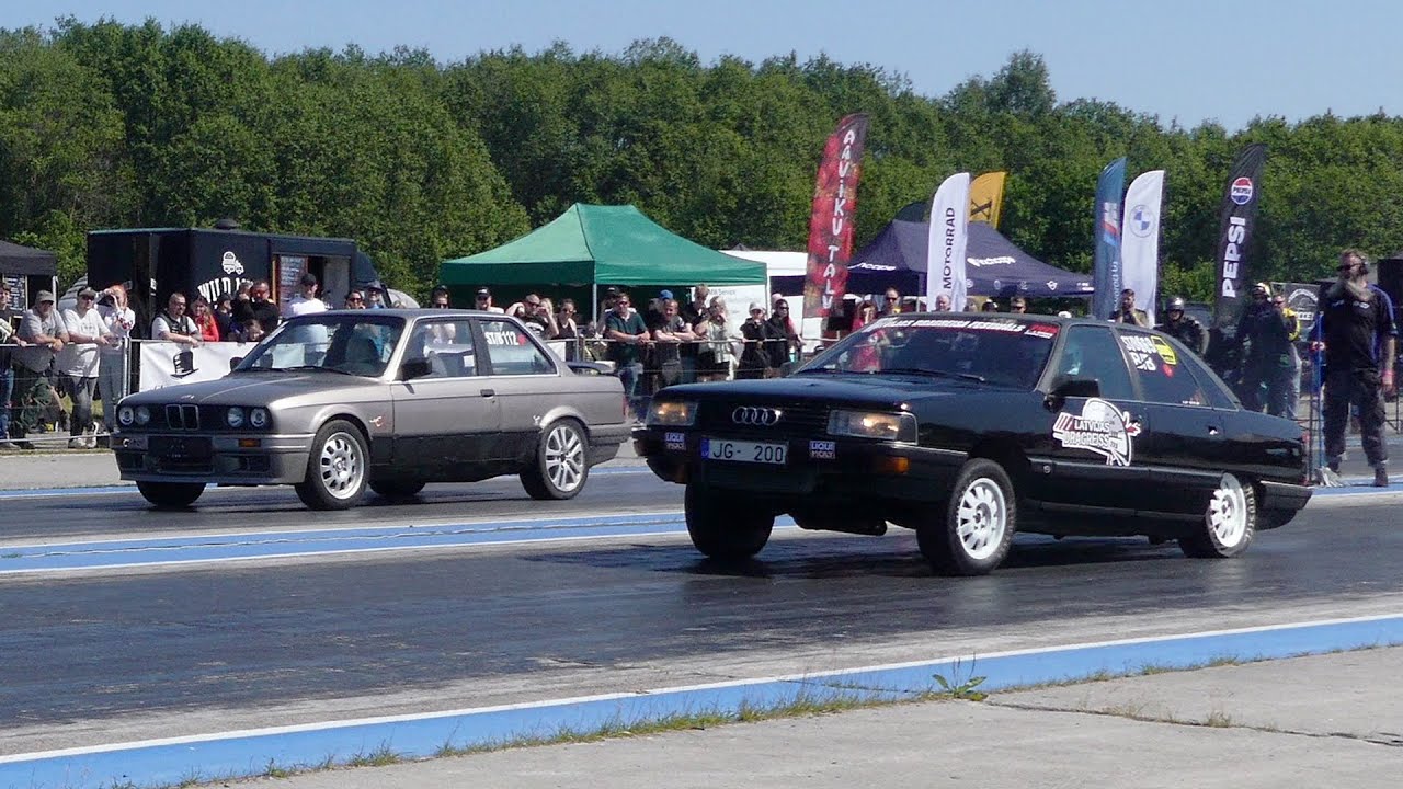 Audi 200 2.2t 20v Quattro vs BMW 328 E30 Turbo 1/4 mile drag race