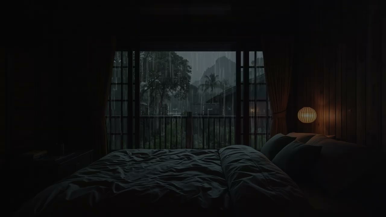 Rainfall in a Dark Bedroom (No Ads) | Peaceful Night Rain for Deep Sleep