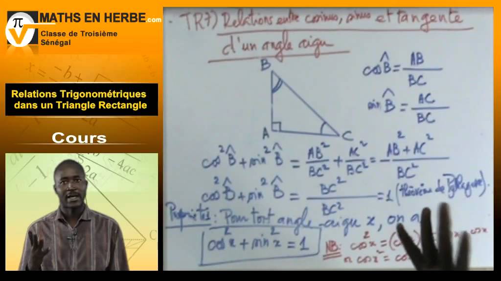 Cours Relations Trigonométriques dans un triangle Rectangle