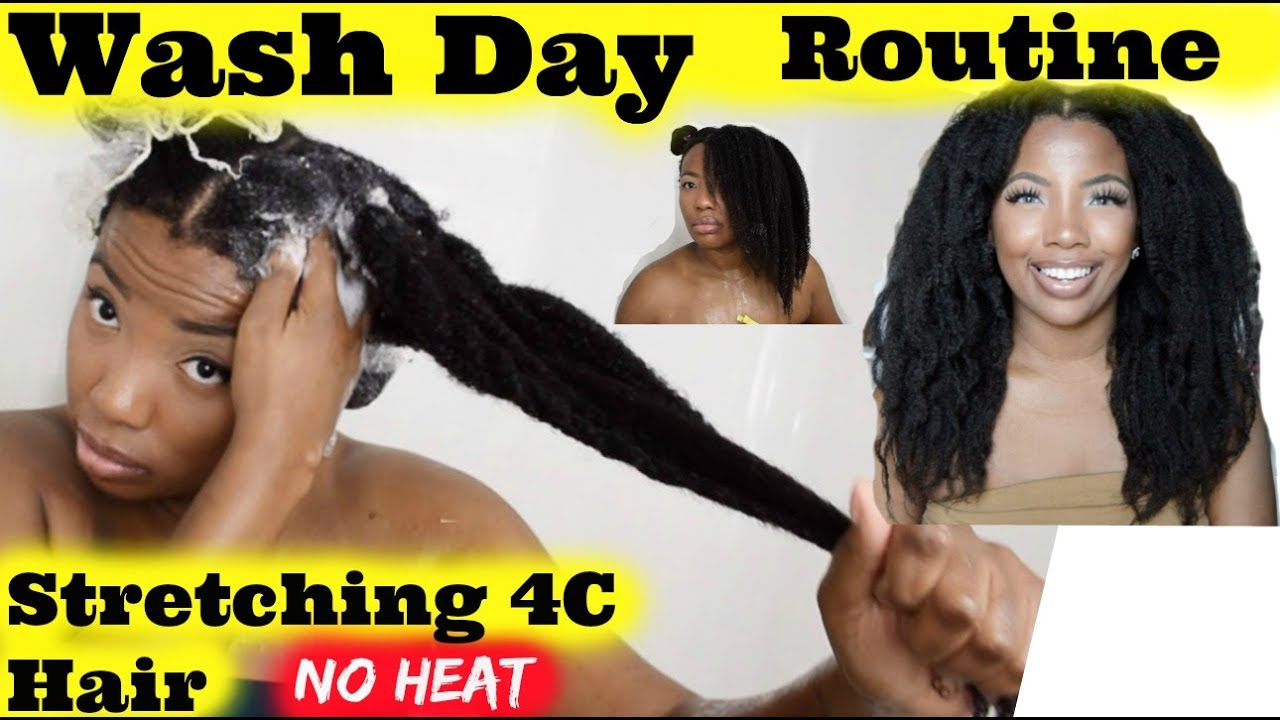Wash Day Routine - Hair Stretching No Heat - What Lies Beneath the Weave | Waist Length Natural Hair