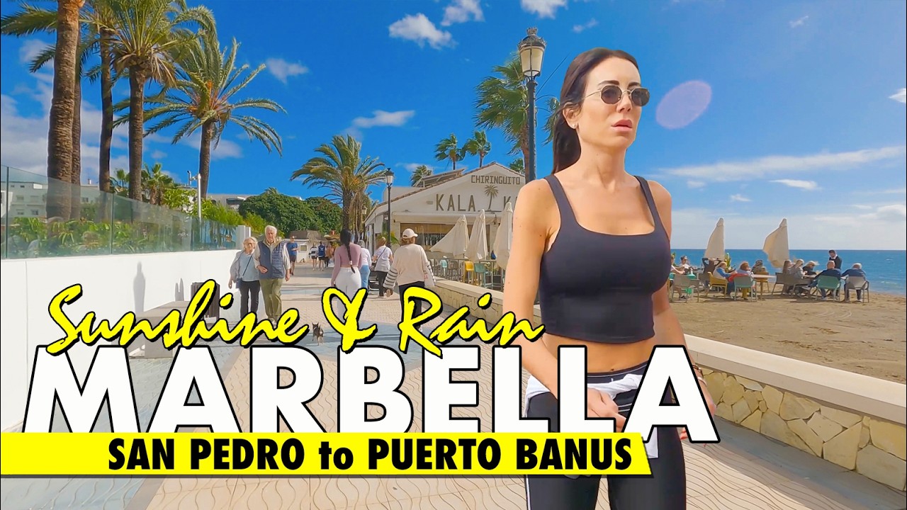 Marbella Beachfront Walk: San Pedro to Puerto Banús | From Blue Skies to a Coastal Rain Surprise!