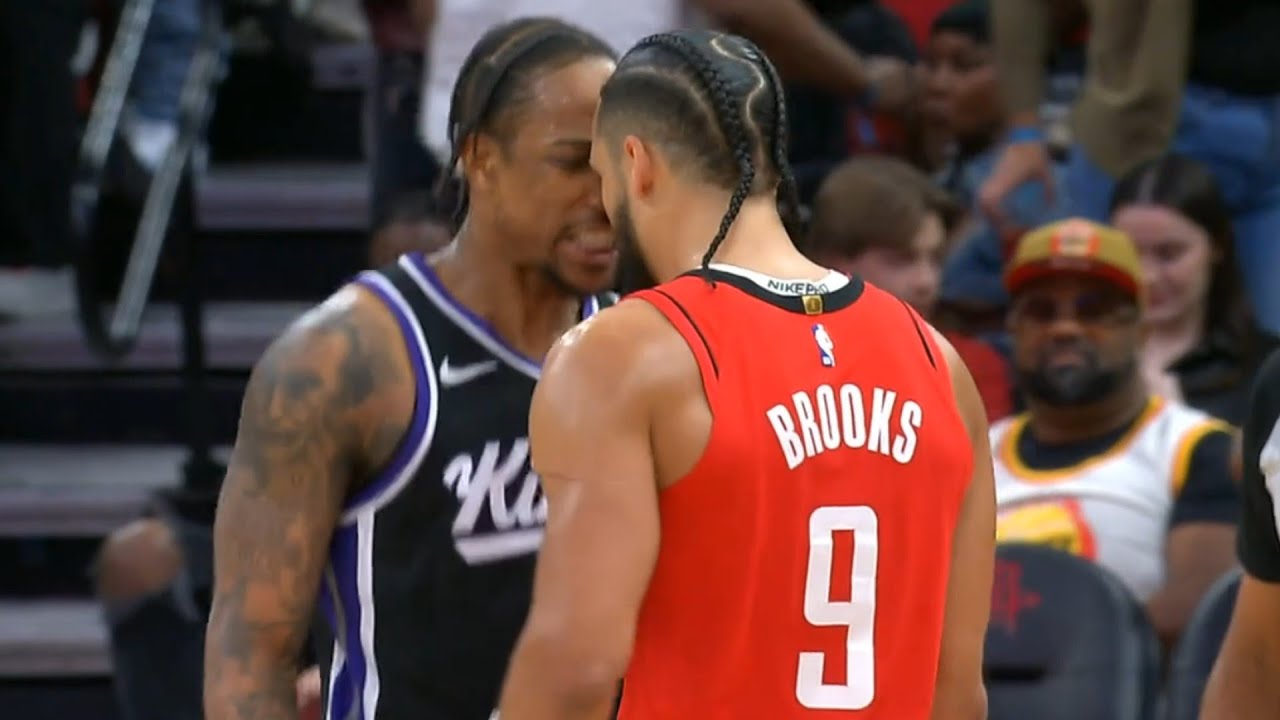 DeMar DeRozan and Dillon Brooks get heated in each others face then Brooks shoves DeMar 😳