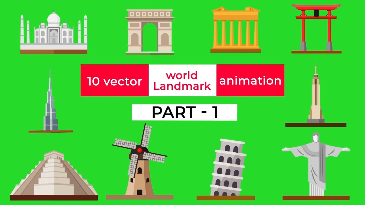 10 vector world landmark animation part 1 full hd with green screen black mart